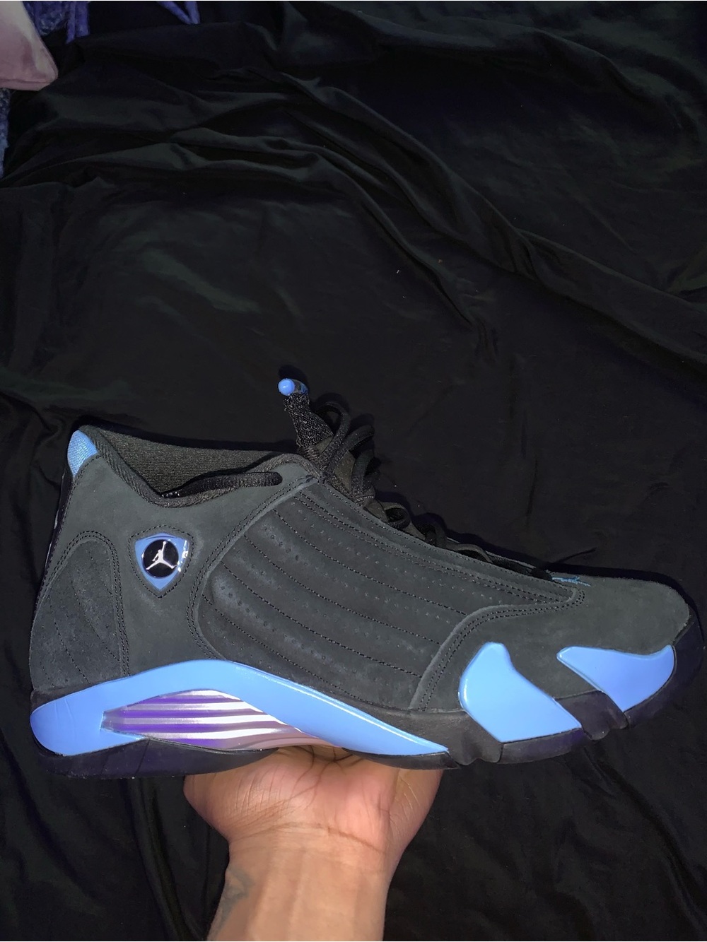 Men's Black and Blue Retro Jordan 14’s